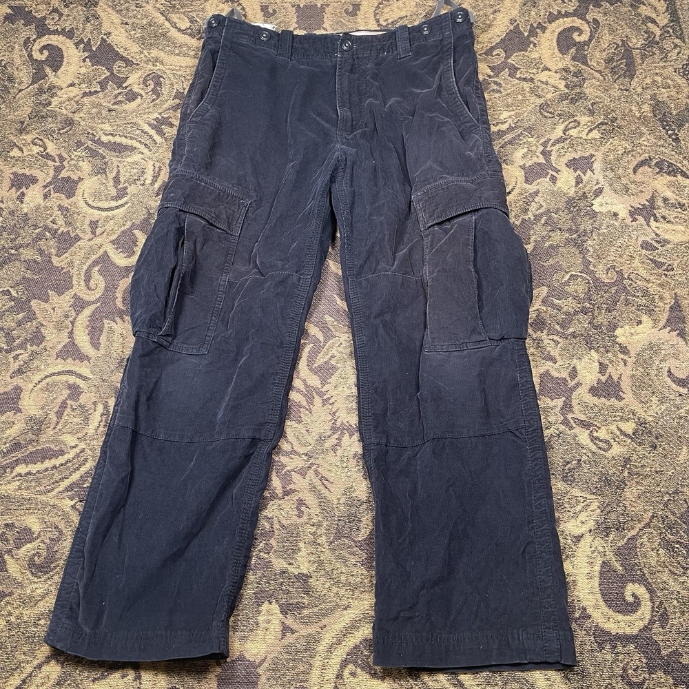 Vtg Y2K GAP Black Cargo Pants Corduroy Cotton Mens Size 32x30